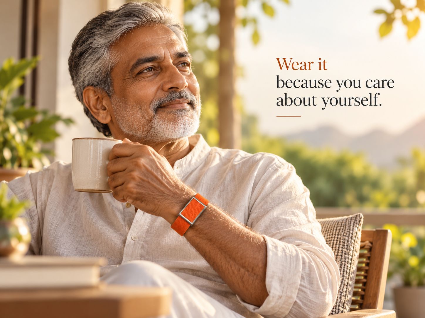 old person wearing a fitness band